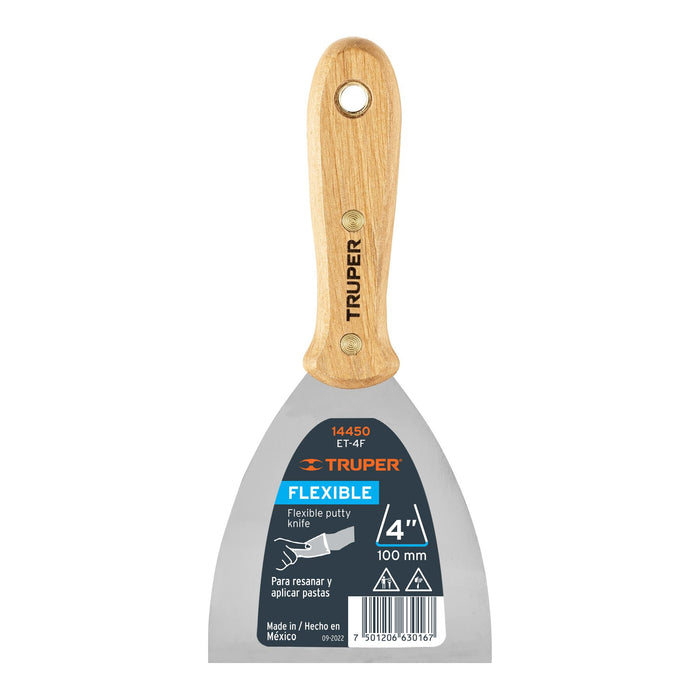 Espátula flexible 4" con mango de madera Truper