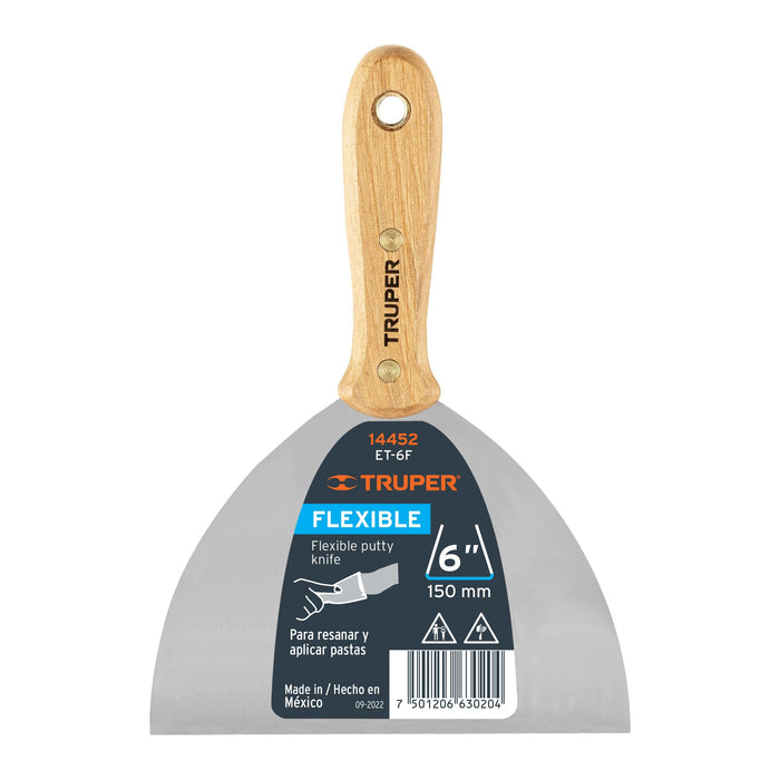 Espátula flexible 6" con mango de madera Truper