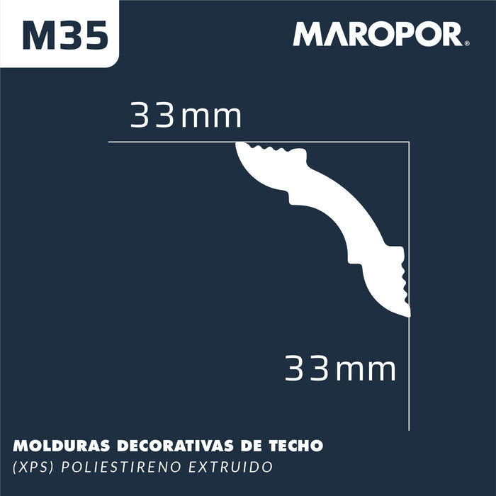 Moldura Lisa para Cielo Poliestireno M35 33X33 mm 2 mts