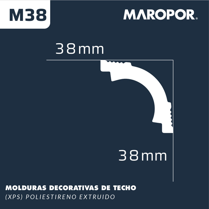 Moldura Lisa para Cielo Poliestireno M38 38X38 mm 2 mts