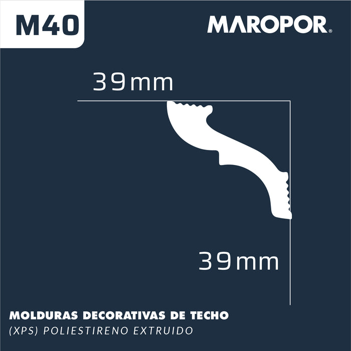 Moldura Lisa para Cielo Poliestireno M40 39X39 mm 2 mts