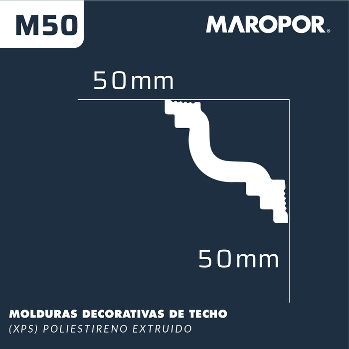 Moldura Lisa para Cielo Poliestireno M50 50X50 mm 2 mts