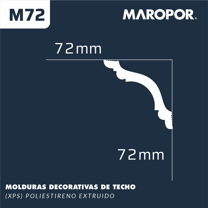 Moldura Lisa para Cielo Poliestireno M72 72X72 mm 2 mts