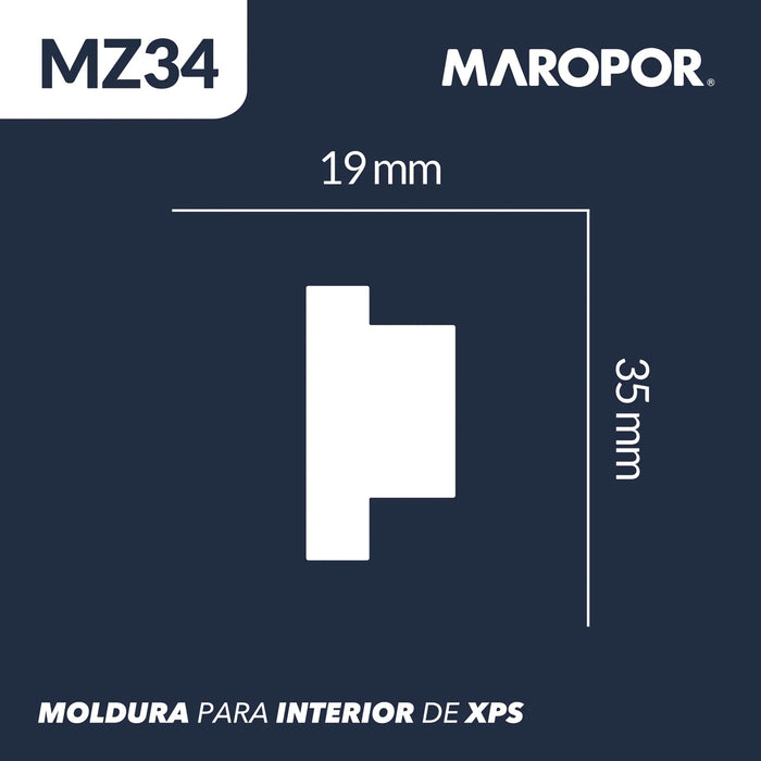 Moldura Lisa para Cielo Poliestireno MZ34 19X35 mm 2 mts