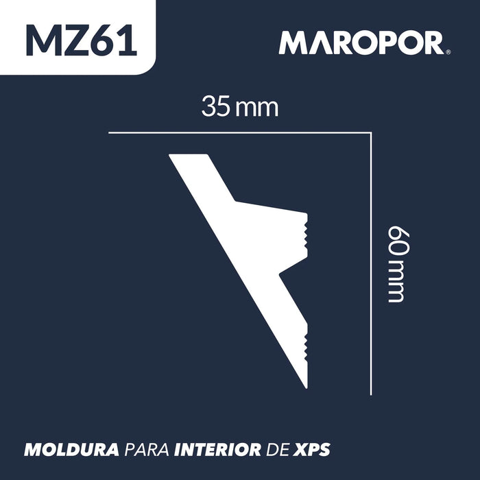 Moldura Lisa para Cielo Poliestireno MZ61 35X60 mm 2 mts