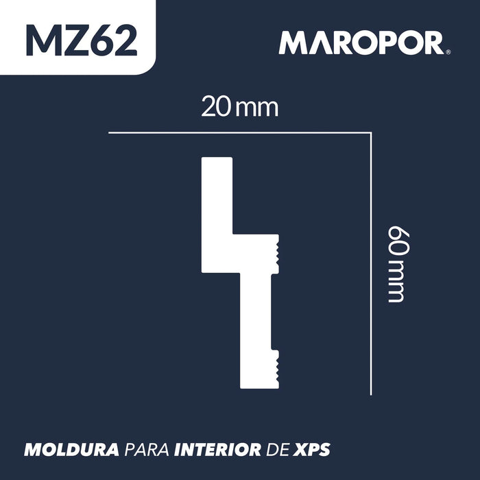 Moldura Lisa para Cielo Poliestireno MZ62 20X60 mm 2 mts