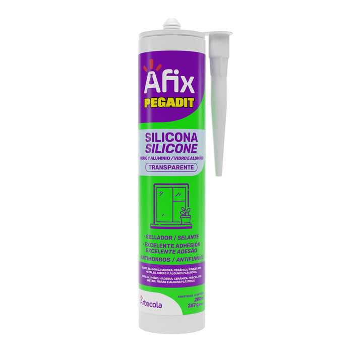 Silicona Acética para Vidrio y Aluminio Transparente Afix 280 ml