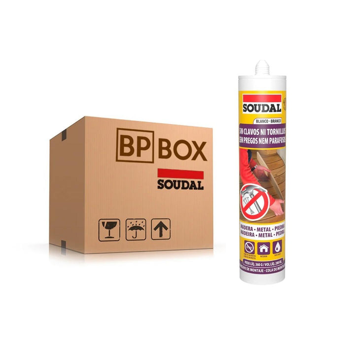 Caja 12 Unidades Adhesivo de Montaje Soudal 280 ml Sin Clavos Ni Tornillos