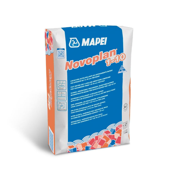 Envase de Novoplan 1-10 Mapei, mortero autonivelante cementicio de secado rápido de 20 kg