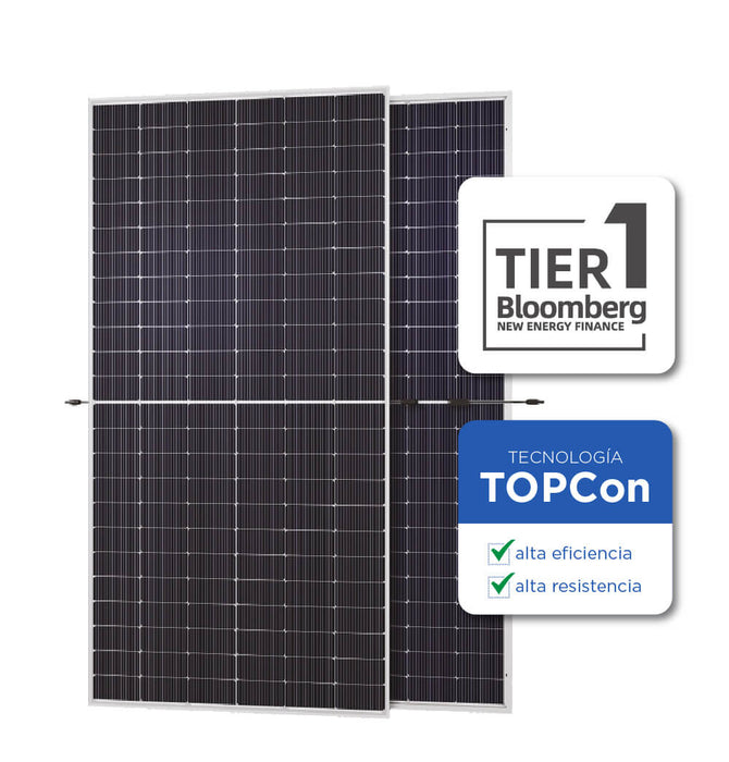 Panel solar bifacial 615W monocristalino TOPCon certificado SEC Megabright vista frontal