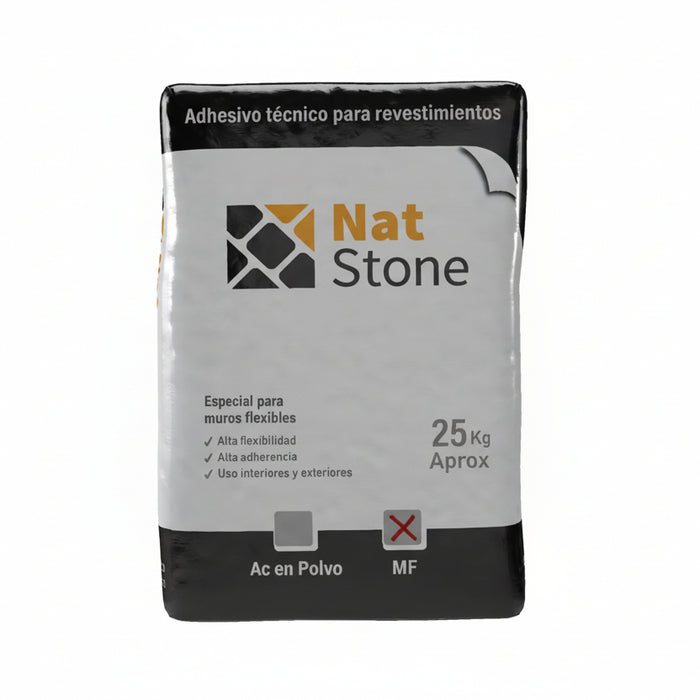 Adhesivo MF Polvo Fino para Revestimientos y Piedras sobre Muro Rígido y Flexible Natstone 25 Kg