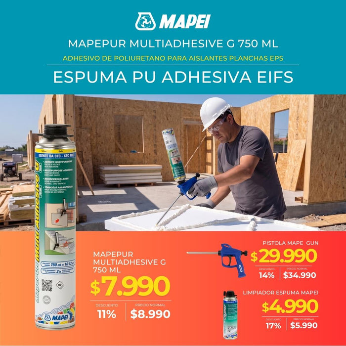 Espuma adhesiva Mapepur pegando panel EPS