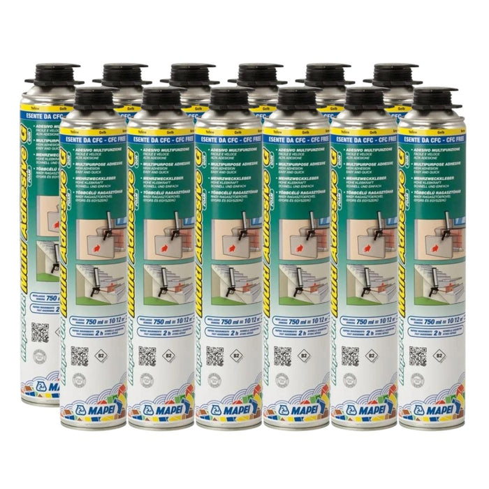 12 latas de espuma adhesiva de poliuretano Mapepur 750 ml para EPS y EIFS