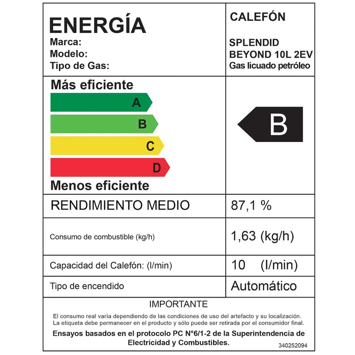 Calefont 10 litros Gas licuado Tiro natural Splendid