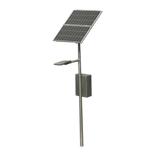 Kit Solar Autónomo Megabright 80W con panel fotovoltaico 100W, batería de litio y luminaria Brisa LED instalado en exterior