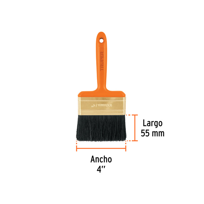 Brocha profesional 4" con mango de plástico Truper