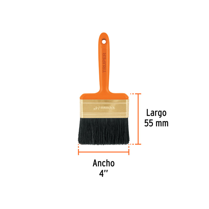 Brocha profesional 4" con mango de plástico Truper
