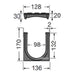 Dimensiones Kenadrain DR102CF: ancho exterior 136 mm, alto 170 mm, ancho útil 98 mm, profundidad útil 132 mm