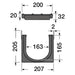 Dimensiones Kenadrain DR152CF: ancho exterior 207 mm, alto 205 mm, ancho útil 163 mm, profundidad útil 165 mm