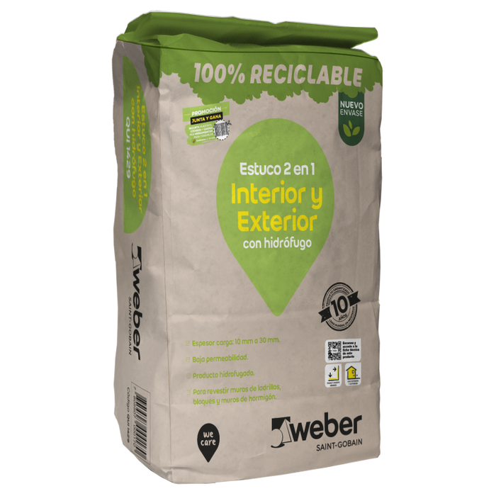 Estuco Interior y Exterior Hidrófugo Weber Saco 25kg