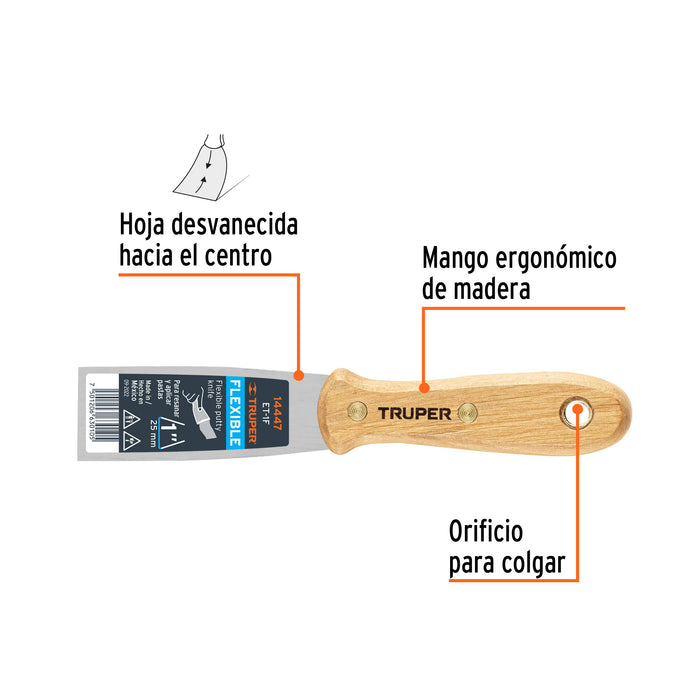 Espátula flexible 1" con mango de madera Truper