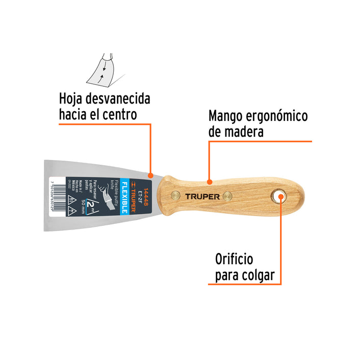 Espátula flexible 2" con mango de madera Truper