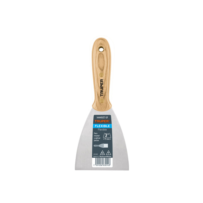 Espátula flexible 3" con mango de madera Truper