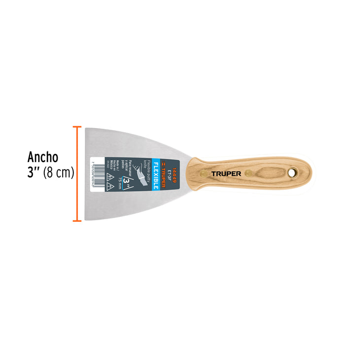 Espátula flexible 3" con mango de madera Truper