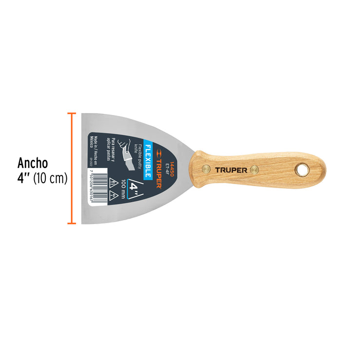 Espátula flexible 4" con mango de madera Truper