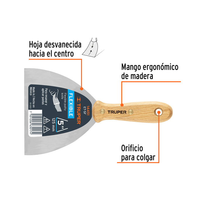 Espátula flexible 5" con mango de madera Truper