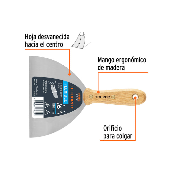 Espátula flexible 6" con mango de madera Truper