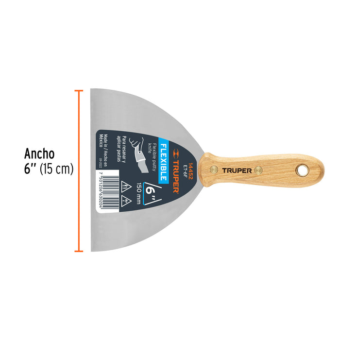 Espátula flexible 6" con mango de madera Truper