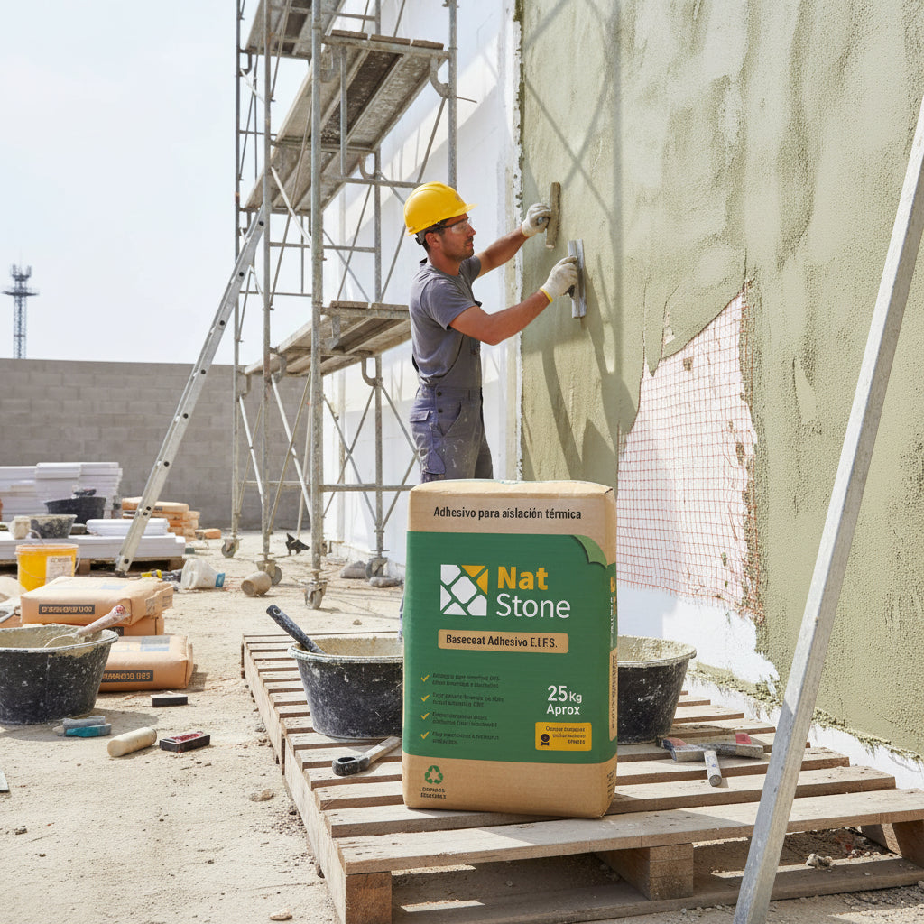 Base Coat NatStone saco 25 kg adhesivo para pegar EPS y malla de fibra de vidrio