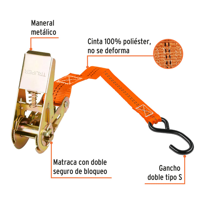 Eslinga con Ratchet tensor para carga 675 Kg Truper