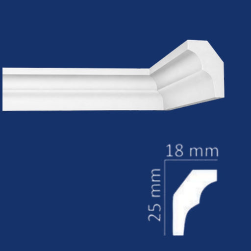 Cornisa WE1825 Wenco poliestireno extruido 18x25 mm con dibujo del perfil