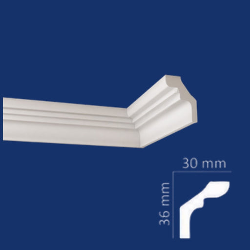 Cornisa WF3036 Wenco poliestireno extruido 30x36 mm con dibujo del perfil