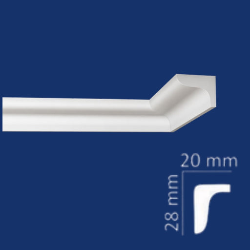 Cornisa WG2028 Wenco poliestireno extruido 20x28 mm con dibujo del perfil