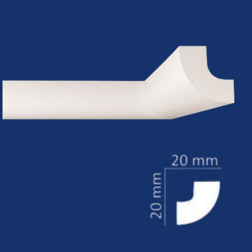 Cornisa WH2020 Wenco poliestireno extruido 20x20 mm con dibujo del perfil