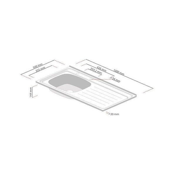 Lavaplatos Sobreponer 1000x500 mm Derecho para combinación Splendid