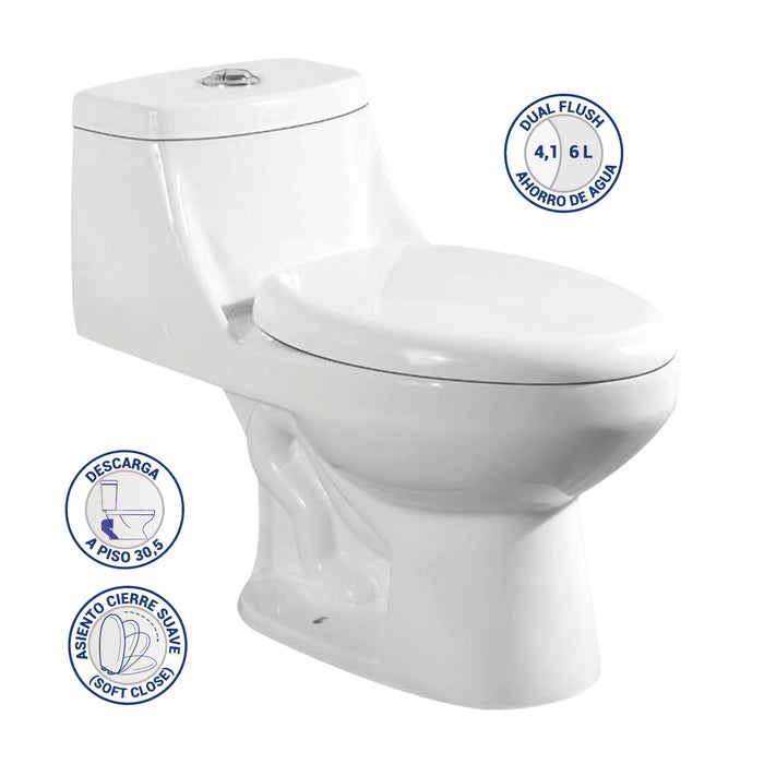 Sanitario One piece a Piso 30,5 cm 6 Litros New Monza Blanco