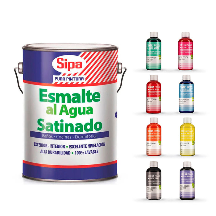 Pack Esmalte al Agua Sipa 1 Galón + Tinte Concentrado Color Passol 250 ml