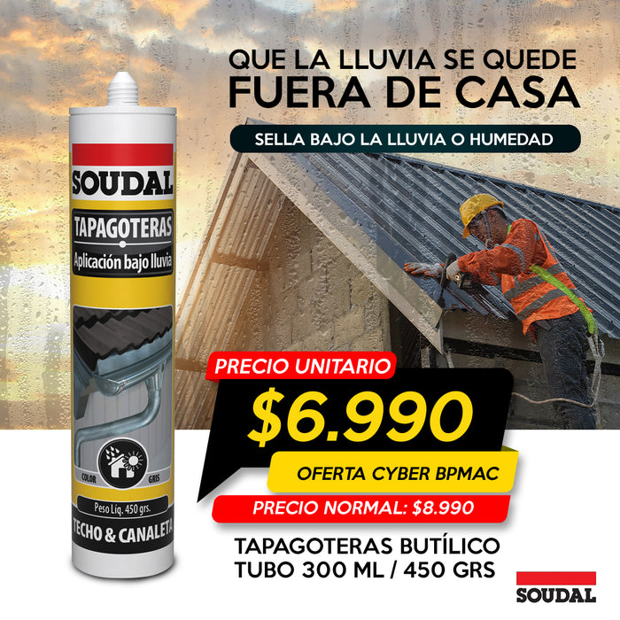 Sellador Tapagoteras Butílico Gris 300 ml Soudal