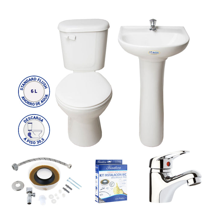 Juego Sala de Baño Celtic 30,5 CM 6 LT Fanaloza + Kit de Instalación y Grifería